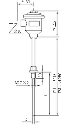 M27×2固定螺纹隔爆铠装热电阻型号规格