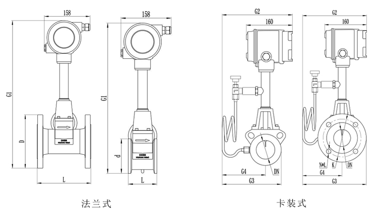 涡街流量计产品外形尺寸